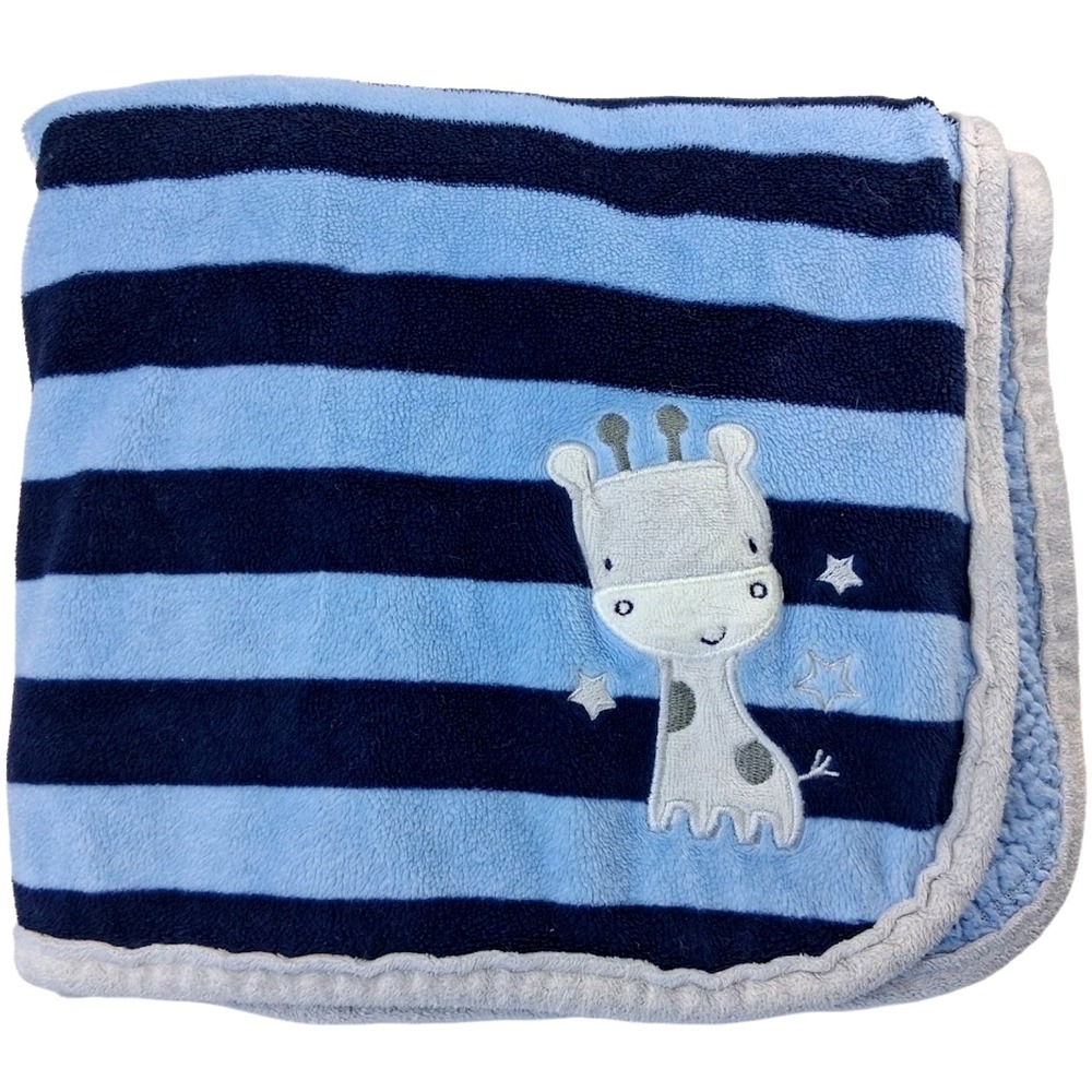 Gerber Blue Stripe Giraffe Baby Blanket Sherpa Backside HTF Lovey Boy 30x40 Star